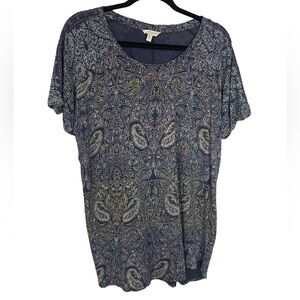 Lucky Brand cotton blend cute Tshirt. Purple and blues paisley pattern. Size 2X